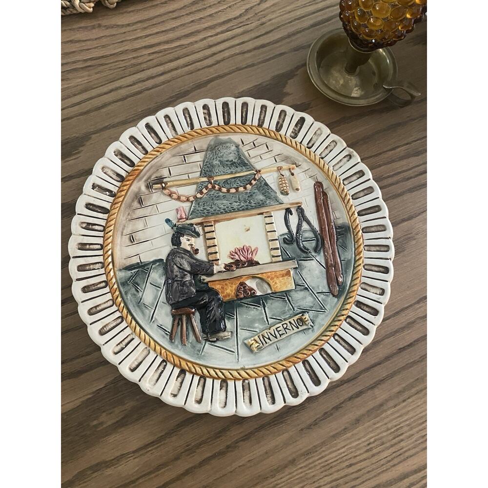 Vintage 1970s Il Falco Ceramica Italiana Four Seasons Wall Plates Italy INVERNO